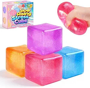 Big Ice Cube Squishy Toys, 4 Color Glitter Stress Cube Fidget Toys,